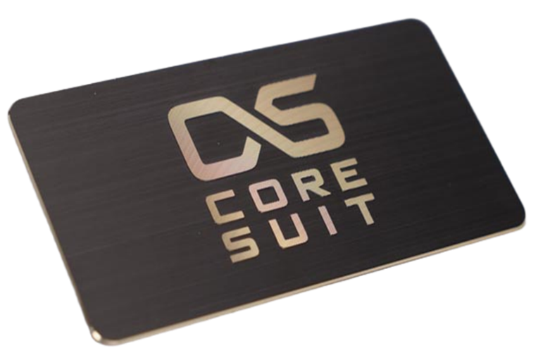 Black engraved metal brand plate